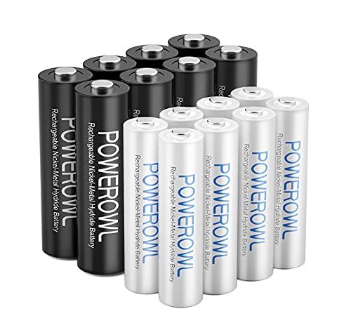 POWEROWL Piles Rechargeables AA Pré-chargé Piles AA 2800mAh 1.2V Ni-Mh 1200 Cycles, Faible Auto-décharge(8AA+8AAA)