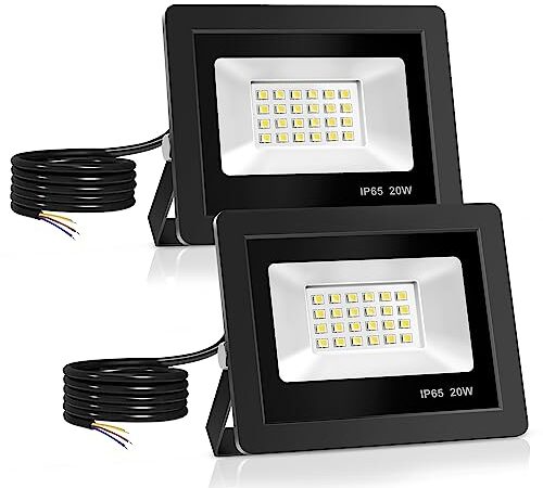 20W Projecteur LED, Spot LED avec 24 LEDs Eclairage Exterieur IP65 Etanche, Projecteur LED Extérieur 6500K Éclairage mural d'extérieur pour Jardin, Patio, Garage, Entrée(2PCS)