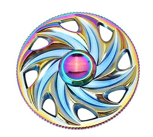 3-5 Mins Fidget Spinner EDC Hand Fidget Toy, Multicoloured Steering Wheel Rainbow Electroplating Alloy Stress Reducer High Speed Stainless Steel Bearing Finger Tri-Spinner Relief Toys for Focus
