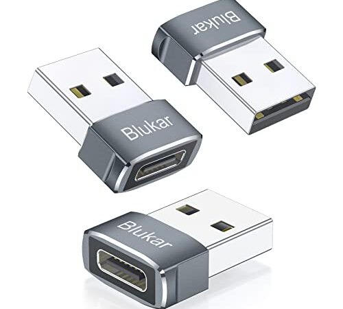Blukar Adaptateur USB C Femelle vers USB Mâle [Lot de 3], Chargeur USB C vers USB A Aluminium Charge Rapide/Data Sync pour iPhone 14/13/12/11/X/XR, Galaxy S20