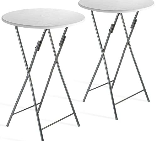 CASARIA Set de 2 Table Haute Pliante de Bar Blanche Ø 60cm Table de bistrot pour Jardin terrasse Balcon Mange-Debout