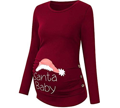 DAY8 Vêtement Femme Enceinte Hiver Pas Cher a la Mode Chemise Femme Enceinte Noël Atuomne Pull Femme Enceinte Manche Longue Printemps Maternité T Shirt Grossesse Tunique Haut Tops Blouse (XXL, Rouge)