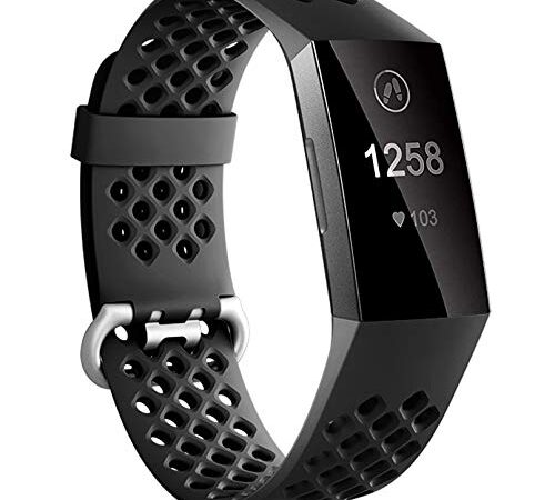 Dirrelo Compatible avec Bracelet Fitbit Charge 3/Fitbit Charge 4, Accessoires de Respiration en Silicone de Rechange Réglables pour Fitbit Charge 3 SE, pour Femmes Hommes, Noir S