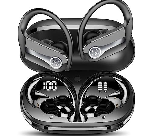 DOBOPO Ecouteurs Bluetooth sans Fil, 2023 Sport Écouteur Bluetooth 5.3 avec ENC Mic, Oreillette sans Fil 50H avec Écran LED, Casque Bluetooth Running Étanche IP7, Noir
