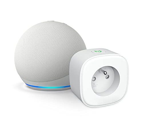Echo Dot (5e génération, modèle 2022), Blanc + Meross Smart Plug (Prise connectée WiFi), Fonctionne avec Alexa - Kit de démarrage Maison connectée
