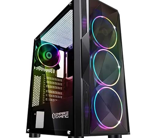 EMPIRE GAMING - Boitier PC Gamer Diamond - ARGB Moyenne Tour ATX et ITX - Façade Diamant Plexiglas et Paroi Latérale en Verre Trempé - 4 Ventilateurs 3 pins 5 Volts LED RGB Adressable 120 mm - MB Sync