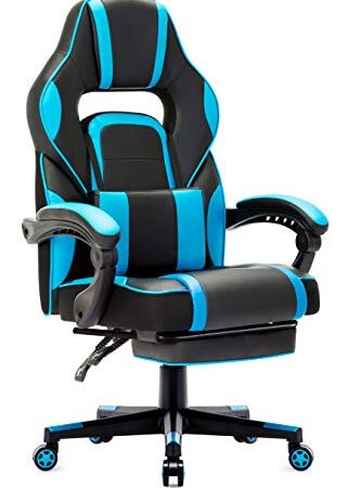 IntimaTe WM Heart Fauteuil Gaming Chaise de Gamer Ergonomique Siège Baquet Gaming avec Repose-Pied Pliable (Bleu)