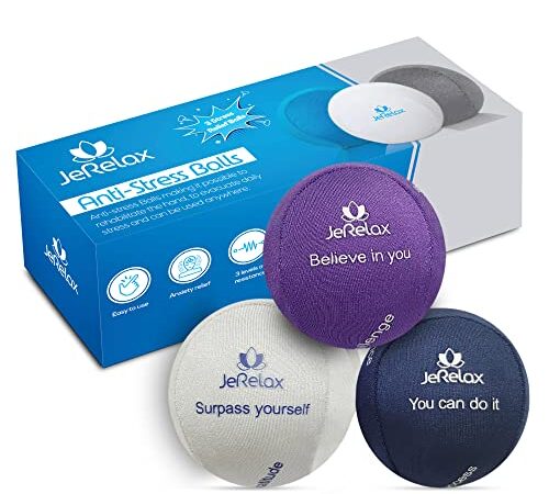 JeRelax - Lot de 3Balle Anti-Stress,Balle ReeducationMain,3 Résistances et 3 Parfums, Réduit leStress, Améliore la Concentration.RenforcementPoignets,Doigts, Mains, Musculation Avant Bras