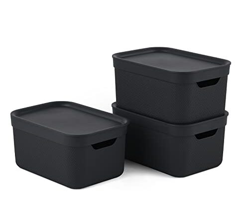 Jive Dekobox boîtes de rangement 5 l avec couvercle, plastique (PP recyclé), gris foncé, Lot de 3 (26,5 x 18,5 x 20 cm)