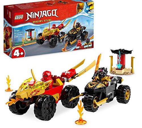 LEGO 71789 Ninjago Le Combat en Voiture et en Moto de Kai et Ras, Jouet Ninja de Course pour Enfants Dès 4 Ans avec 2 Minifigurines de la série TV L’Ascension des Dragons