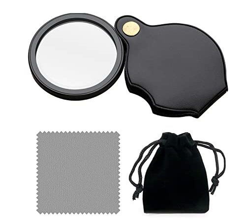 Loupe de Poche 15X avec 1 Chiffon de Nettoyage et 1 étui Noir, loupe de Lecture Pliante, loupe Portable, avec étui de Protection