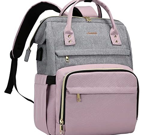 LOVEVOOK Sac a Dos Femme, Sac a Dos Feminin pour Ordinateur 17 Pouces, Sac Ados PC Portable pour Collège Affaire Travail Voyage, Sac à Dos Gris Violet Clair