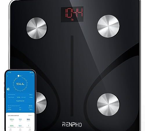 RENPHO Balance Pese Personne, Balance Connectée Bluetooth Pèse Personne Impédancemètre, Balance Impedancemetre avec 13 Données Corporelles (BMI/Graisse Corporelle/Masse Osseuse/BMR/Muscle/Eau), Elis 1