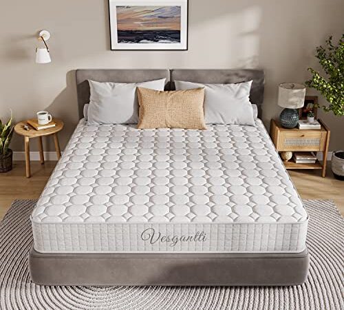 Vesgantti Tight Top Matelas 140x190cm,Épaisseur 24cm,Original Matelas,Technologie Hybrid,Ressorts Ensachés Indépendant en Mousse à Mémoire de Forme,Multicouches Extra Confort 7 Zones,Oeko-tex