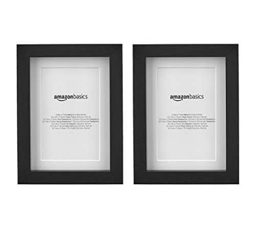 Amazon Basics Lot de 2 Rectangulaire cadres photos avec passe-partout, 13 x 18 cm intérieur 10 x 15 cm, Noir