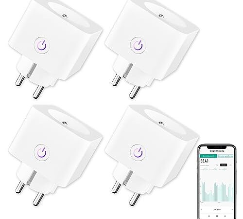 ANTELA Prise Connectée WiFi (FR) 16A 3680W Mesure de Consommation Électrique, Prise Intelligente compatible avec Alexa, Google Home, APP Contrôle, Horaires et Minuterie, 4PCs