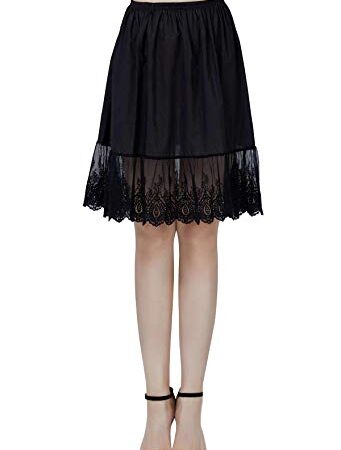 BEAUTELICATE Femme Jupon en Coton avec Dentelle Lingerie sous-Jupe sous-Robe Ivoire Noir Court Mi-Long Petticoat pour Marige Fille (Ivoire - 55cm Longueur,M)