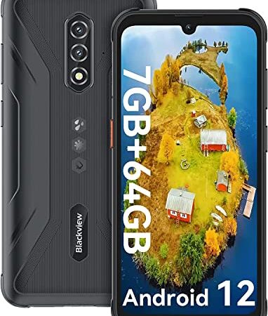 Blackview BV5200Pro Téléphone Portable Incassable Android 12 (7Go+64Go/TF-1To, Octa-Core, Écran 6.1"HD+, Panoramic Caméra 13MP+8MP, 5180mAh, Dual SIM) Smartphone Débloqué, Face ID/GPS/3 Slots/OTG/NFC