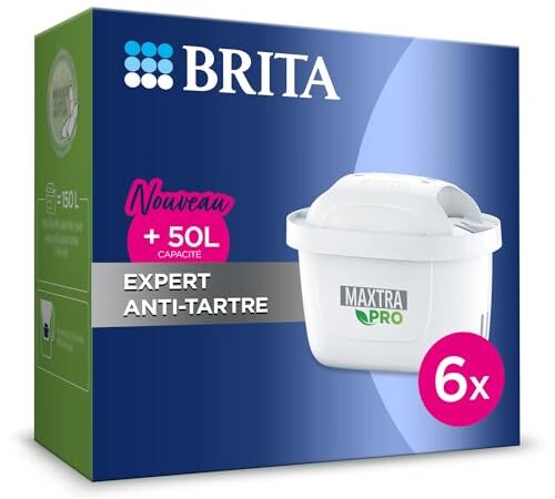 BRITA Pack de 6 cartouches filtrantes MAXTRA PRO Expert anti-tartre - formule anti-tartre 50% plus puissante vs All-in-1 - réduit également le chlore, les particules fines ≥ 30 µm et certains métaux