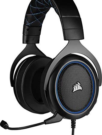 Corsair HS50 PRO Stereo Casque de Gaming Mousse à mémoire ajustables Oreillettes, Unidirectionnel Antibruit amovible Microphone avec PC, PS4, Xbox One, Switch et appareils mobiles Compatibilité