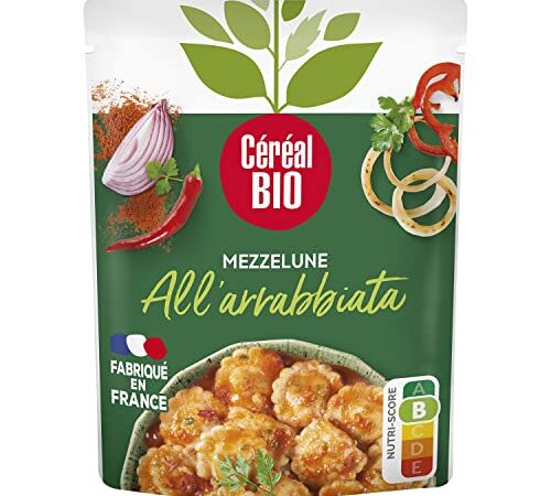 Céréal Bio - Mezzelune All' Arrabbiata - Pâtes végétales farcies bio et végan - Riche Protéines - 1 sachet de 280g