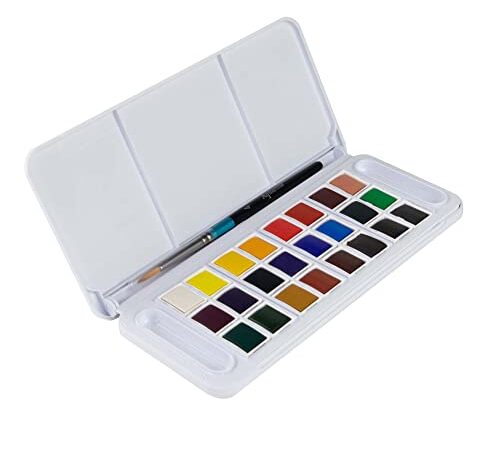 DALER-ROWNEY Aquafine - Set de voyage peinture aquarelle - 24 demi-godets et 1 pinceau