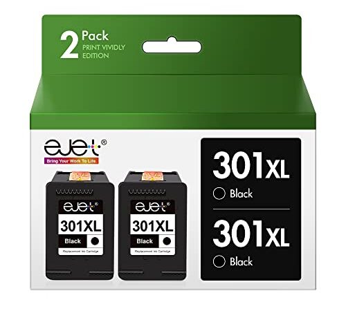 ejet 301XL Remanufacturées Cartouches d'encre Remplacement pour HP 301 XL (Noir, 2-Pack) pour Envy 4500 5530 4507 Deskjet 1000 1050 1510 1512 2540 2050 2050A 2510 3050 Officejet 2620 2622 4630 4632