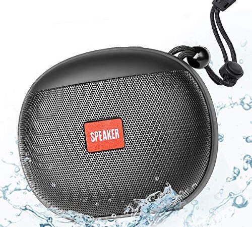 Enceinte Portable, Waterproof IPX6 360° HD Stéréo, Haut-Parleur Bluetooth 5.0 sans Fil 12W Subwoofer, Autonomie 12H Mains Libres Téléphone Support Radio FM, USB, TF -Noir