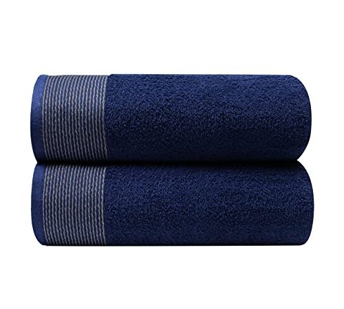 GLAMBURG Lot de 2 serviettes de bain surdimensionnées en coton 100 x 150 cm, grandes serviettes de bain, ultra absorbantes, compactes, à séchage rapide et légère, bleu marine