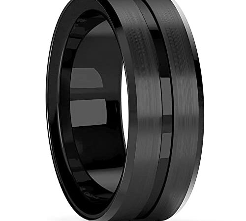 Générique Useful ProcessedMode 8mm Hommes Noir tungstène Alliance Anneaux Noir rainure biseauté Bord Bague de fiançailles Hommes Saint Valentin Cadeau