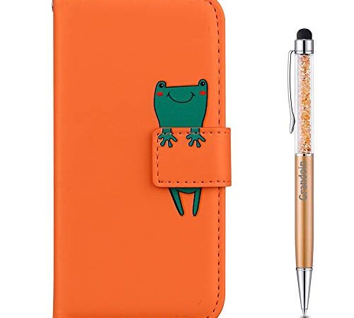 Grandoin Coque pour Honor 9 Lite, [Animé] Bookstyle Flip Cover Étui de Protection Housse en PU Cuir avec TPU Silicone Souple [Fente de Carte] [Fermeture Magnétique] pour Huawei Honor 9 Lite (Orange)