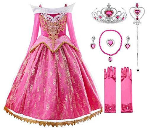 JerrisApparel Fille Princesse Dentelle Costume Robe Cosplay Fête Déguisement (3 ans, Rose Avec Accessoires)