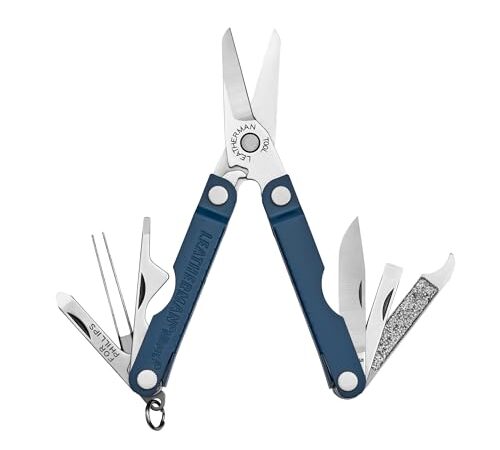 Leatherman Micra - Outil multifonction en acier inoxydable avec ciseaux à ressort et 9 autres outils pour la vie quotidienne - Idéal comme porte-clé - en Bleu Navy