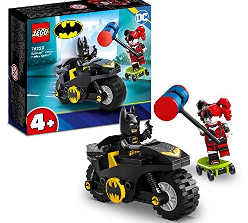 LEGO 76220 DC Batman Batman vs. Harley Quinn, Figurines et Jouet de Moto, avec Accessoire Batarang, Jouet Enfants, Garçons et Filles 4 Ans et Plus