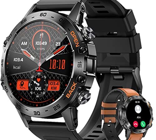 LEMFO Montre Connectée Homme,120+ Modes Sportifs Montre Connectée,1.39" HD 360 * 360 Smartwatch avec Appels Bluetooth, avec Moniteur Fréquence/SPO2,Cardiaque Tensiomètre,pour Android iOS(2 Bracelets)