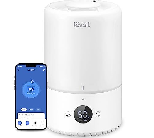 LEVOIT Humidificateur d'air bébé Intelligent Top-Fill 3L, Avec Alexa et APP, Humidificateur à Ultrasons à Brume Froide et Diffuseur, <28dB Mode Auto Silencieux, Minuterie, Sans BPA Dual 200S