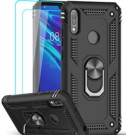 LeYi pour Coque Huawei Y6 2019/Y6s (2019)/Honor 8A avec [2 Pièces] Verre Trempé, Anneau Support Double Couche Renforcée Défense Bumper TPU Gel Silicone Antichoc Armure Housse Etui Noir