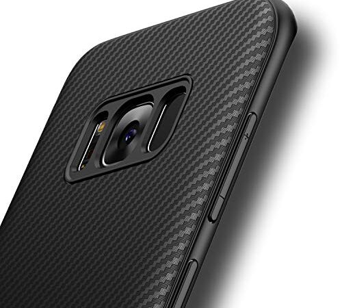 Losvick Coque pour Samsung Galaxy S8 Plus, Silicone Souple Ultra Fine TPU Housse Anti-Choc Anti-Rayure Bumper Air Cushion Protection Cover Fibre de Carbone Etui Coque pour Galaxy S8 Plus - Noir