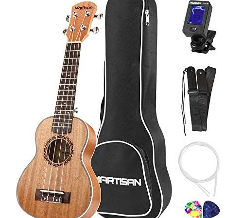 MARTISAN Ukulélé Soprano Kit Hawaïen Débutants 21 pouces Ukulele Aquila Cordes avec Housse, supplémentaire Cordes, Accordeur, Sangle, Médiators