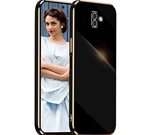 NEINEI Antichoc Coque pour Samsung Galaxy J6 Plus/J6+,Etui de Très Mince Placage TPU,Housse de Élégant Conception Simple Miroir Silicone Brillant Cover Case,Noir