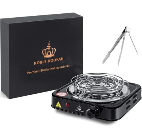 NOBLE HOOKAH Chicha Allume Charbon Électrique,1000W Briquet Plaque Chauffante Chicha, Portable Plaque de Cuisson,Brûleur Avec Grille de Charbons pour Chicha,Grille à Charbon Incluse, Charbon de Coco