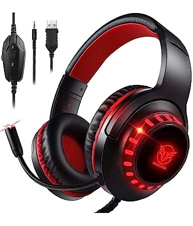 Pacrate Casque Gaming pour PS4/PS5/Xbox One/PC/Nintendo Switch, Casque Gamer PC avec Micro Casque Gaming Switch avec LED Lampe, Casque Gaming PS5 avec Stéréo Basse Micro Anti-Bruit - Rouge