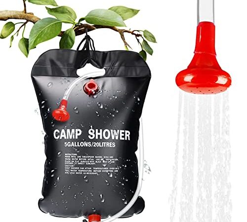 RANJIMA Sac de Douche Solaire, Douche Solaire pour Camping, 20L Solaire Douche Camping Portable Douche Solaire Pliant Extérieur,Sac de Douche avec Pommeau de Douche,pour Camping, Plage,Jardin,Piscine