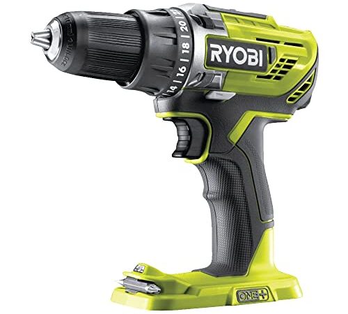 RYOBI - Perceuse-Visseuse 18V ONE+ - 50NM, 500-1800 tr/min, 2 Vitesses - Mandrin 13mm, LED, Poignée GripZone, Inverseur Rotation, Porte-embouts - sans Batterie Lithium+ ni Chargeur - R18DD3-0