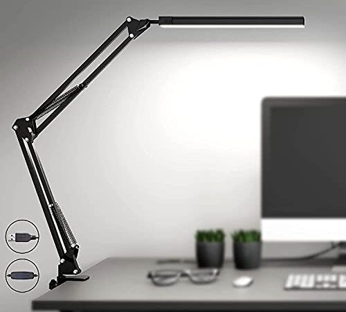 SKYLEO Lampe de Bureau LED Puissante avec clip - Protection des yeux Lampe LED - 3 modes d'éclairage x 10 niveaux de luminosité - Noir