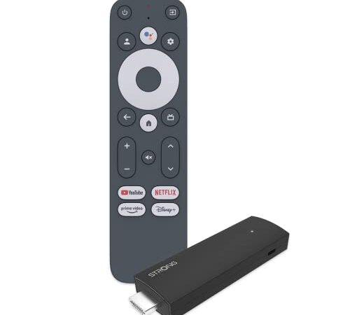 STRONG SRT41 Clé Google TV Streaming Chromecast et Assistant Google, WiFi, Bluetooth, Netflix, Youtube, Disney+, Prime. Jusqu'en 4K HDR10