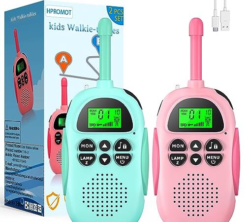 Talkie Walkie Enfants,HPROMOT Talkie Walkie Rechargeable, 16 Canaux, Enfants Jouets pour Les Garçons Filles, Aventure en Plein Air Camping Randonnée