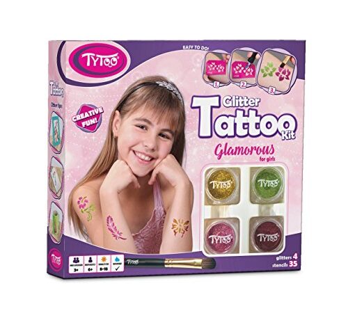 Tytoo Kit de Tatouage à Paillettes Glamorous pour Filles, avec 35 modèles Inclus. Hypoallergénique, Durable Jusqu’à 18 Jours