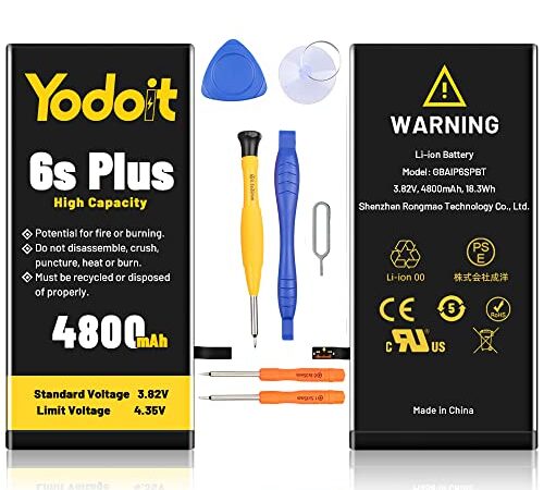 Yodoit 4800 mAh Batterie pour iPhone 6S Plus (A1634, A1687, A1699) Haute Capacité 0 Cycle Batterie avec kit d'outils de réparation Complet pour iPhone 6S Plus