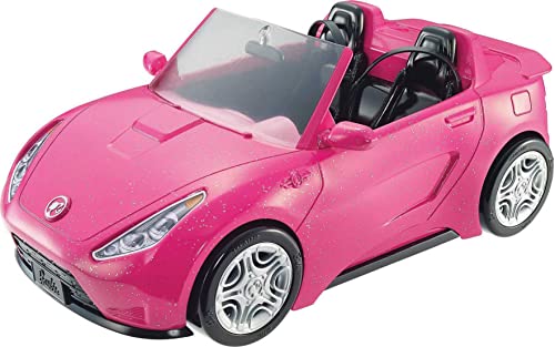 Barbie Voiture Cabriolet Rose pour poupée, décapotable avec deux sièges noirs, ceintures et rétroviseurs argentés, jouet pour enfant, DVX59